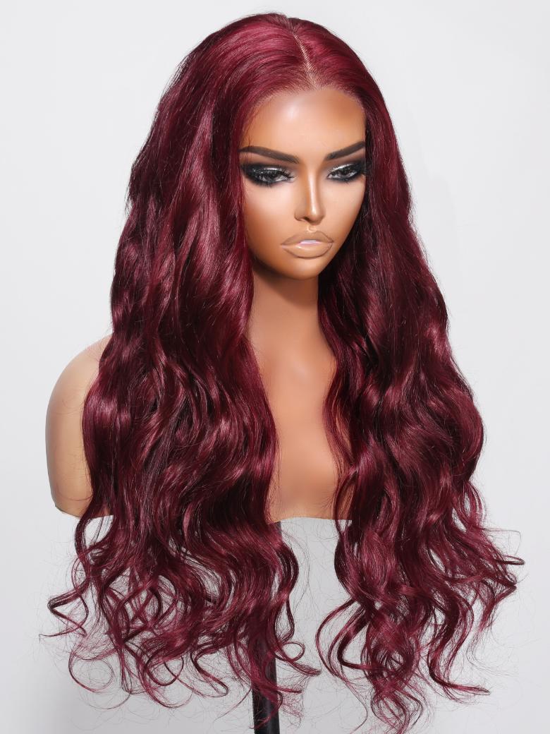 Put On And Go 6x4.5 Pre Cut Lace Body Wave Burgundy Glueless Air Wig