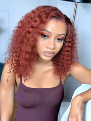 4x0.75 Lace Part Reddish Brown Bouncy Curly Bob Wig
