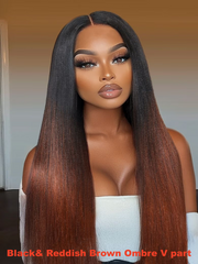 EasiContour? V Part Black to Reddish Brown Ombre Yaki Straight Wig