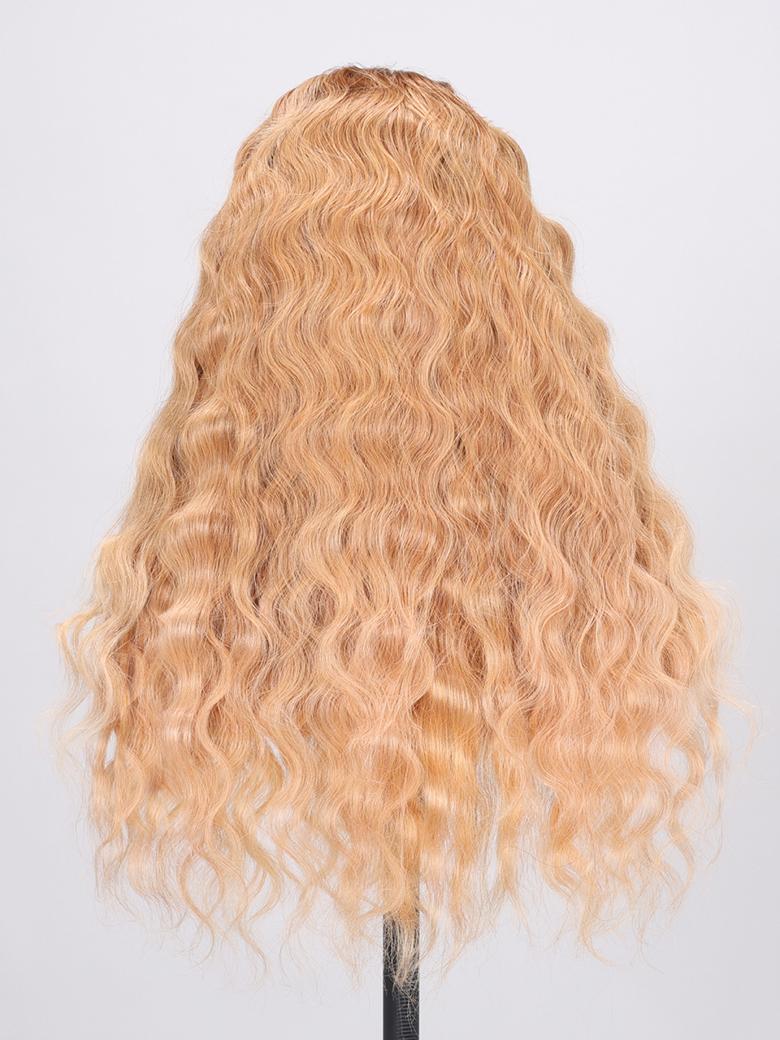13x4 Lace Front Light Blonde With Brown Roots Deep Wave Wig