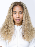 Petaluxe 13x4 Lace Front Glossy Blonde With Silver Highlight Water Wave Wig 150% Density On Sale
