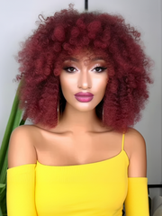 Glueless Beginner Friendly Summer Hot Color Burgundy Afro Bob Wig