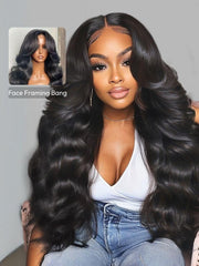 HD Real Scalp? Wig 13x4 Invisible Lace Frontal Loose Wave with Face Framing Curtain Bangs