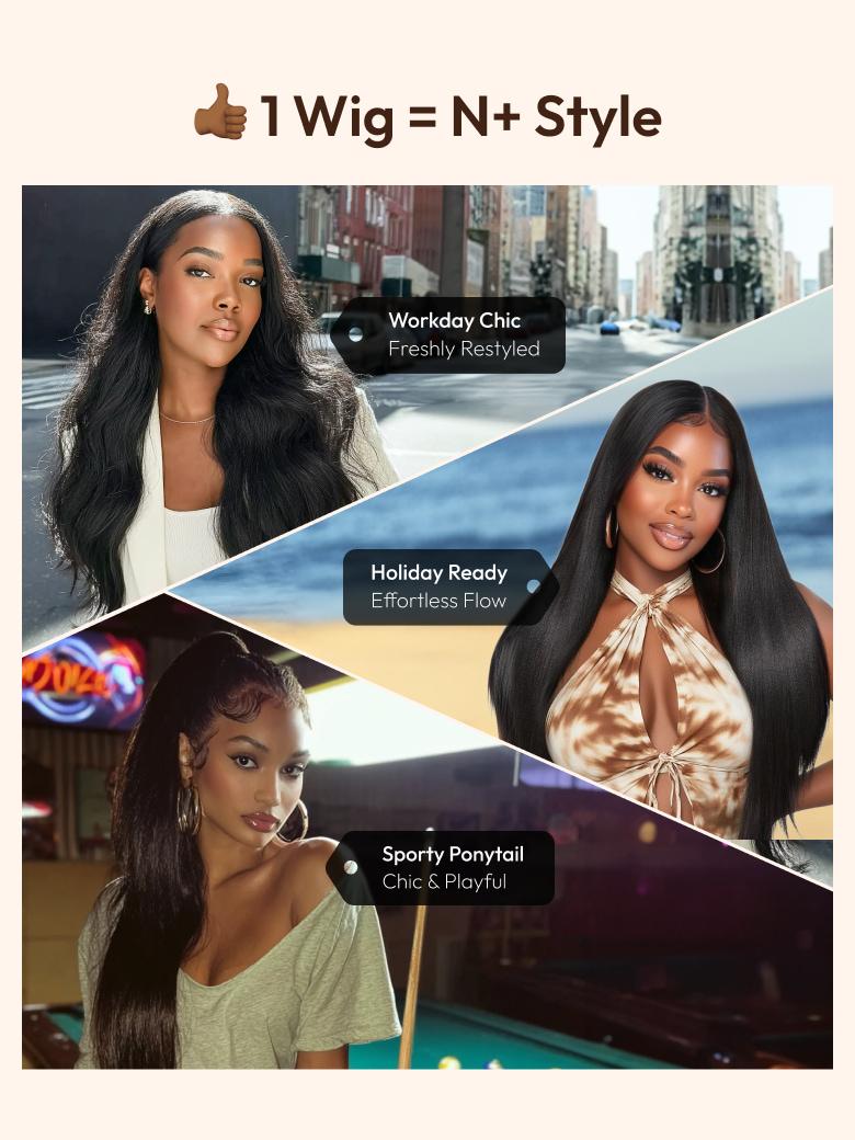 [BOGO] EasiContour V Part Glueless Yaki Wig 150% Density