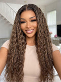 Petaluxe 7x5 Bye Bye Slip? Lace Ash Brown With Dark Roots Water Wave/Curly Glueless Wig with Invisi Drawstring