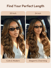 Wig length comparison chart showcasing the brown body wave wig in 20 inch and 24 inch options.