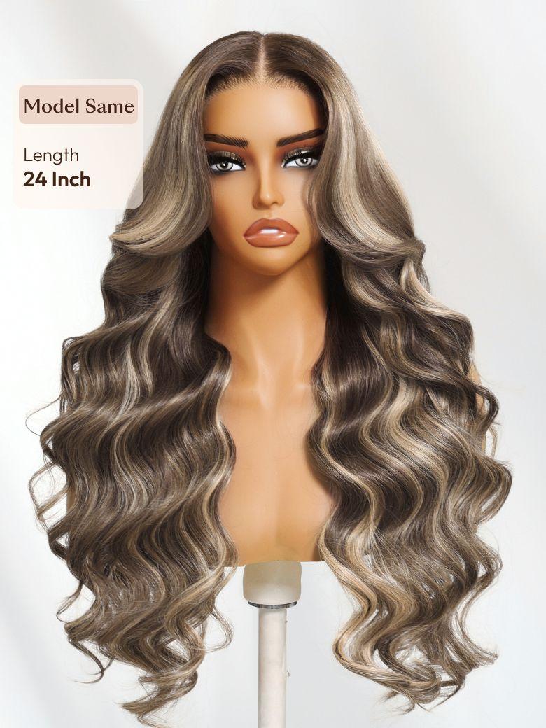 13x4 Pre-Everything? Lace Frontal Chestnut Brown Ombre Loose Wave Drawstring Wig with Face Framing Layers