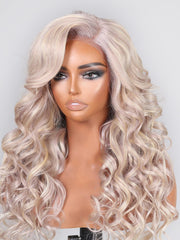 13x4 Lace Front Blonde With Silver Purple Balayage Loose Wave Wig