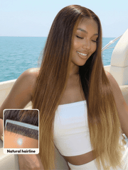 360 HD Lace Real Scalp? Brown to Honey Blonde Ombre Silky Straight Wig with Dark Roots