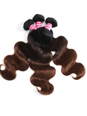 Brown Balayage 4x4 Lace Closure With 3Pcs Body Wave Bundles