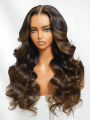 7x5 Bye Bye Knots Wig Glueless Lace Black to Chestnut Brown Ombre Loose Wave Wig With Bleached Knots 150% Density