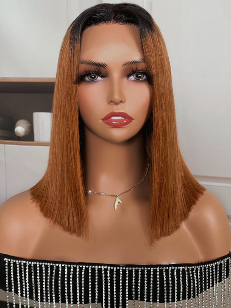Medium Auburn Blunt Cut Shoulder Length Bob Straight T Part Wig