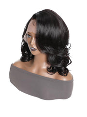 Feather Bangs Wave Bob Wig Human Hair Transparent Lace Front Wig