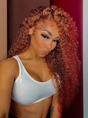 [From 18"] 13x4 Lace Frontal Auburn Brown Hair Color Jerry Curly Human Hair Wigs 150% Density