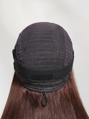 4x4 Pre-Cut Lace Chocolate Brown Yaki Straight Bye Bye Knots Glueless With Drawstring Wig
