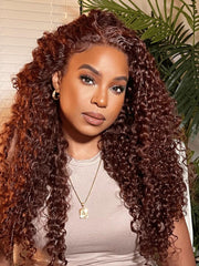 Bye Bye Knots Wigs 7x5 / 6X4.5/ 13X4 Pre-Cut Lace Honey Brown Highlights/ Reddish Brown/ Natural Black Jerry Curly Wig With Bleached Knots