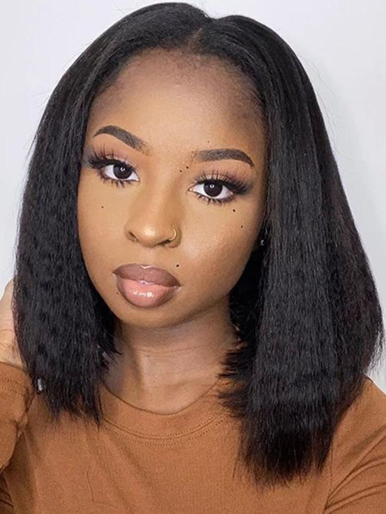 6x4.5 Pre-Cut Lace Yaki Straight Air Wig Put On And Go Glueless Wig 150% Density