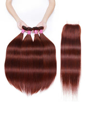 Dark Auburn Straight Remy Human Hair 4 Bundles With Closure Deal