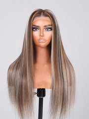 13x4 Lace Front Ash Blonde With Silver Highlight Straight Wig