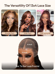13x4 Pre-Everything? Lace Frontal Auburn Brown Loose Wave& Water Wave Wig with Invisi Drawstring & Face Framing Layers 150% Density