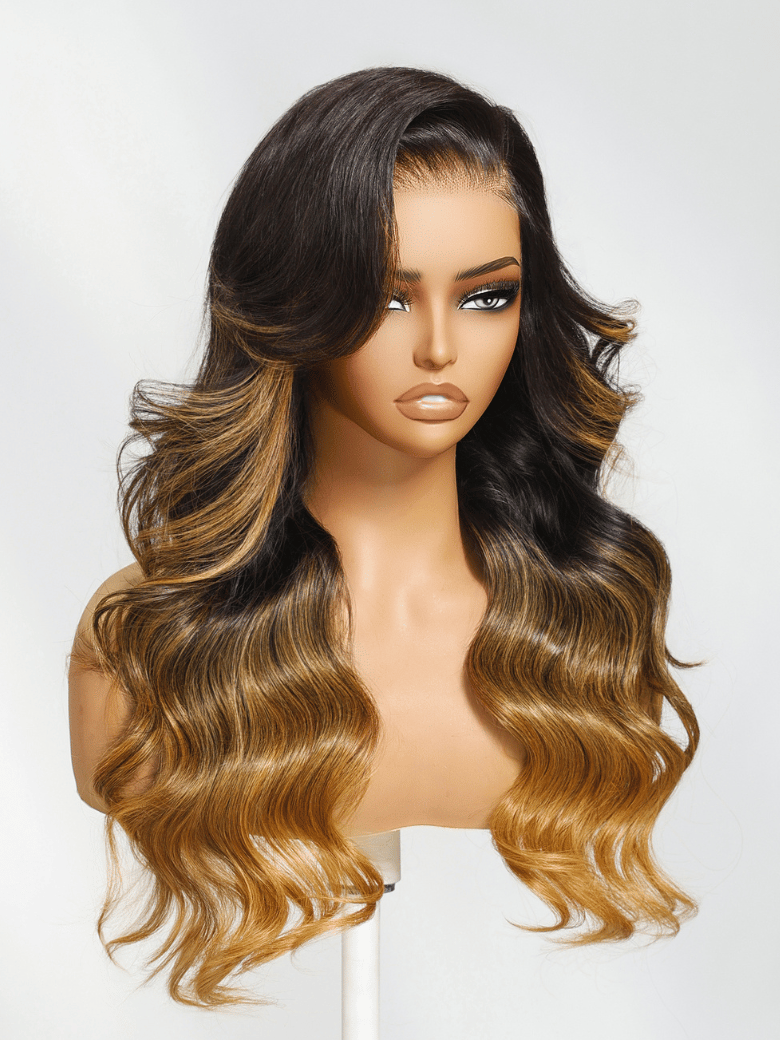Black to Caramel Ombre Wig With Side Part Face Framing Layers