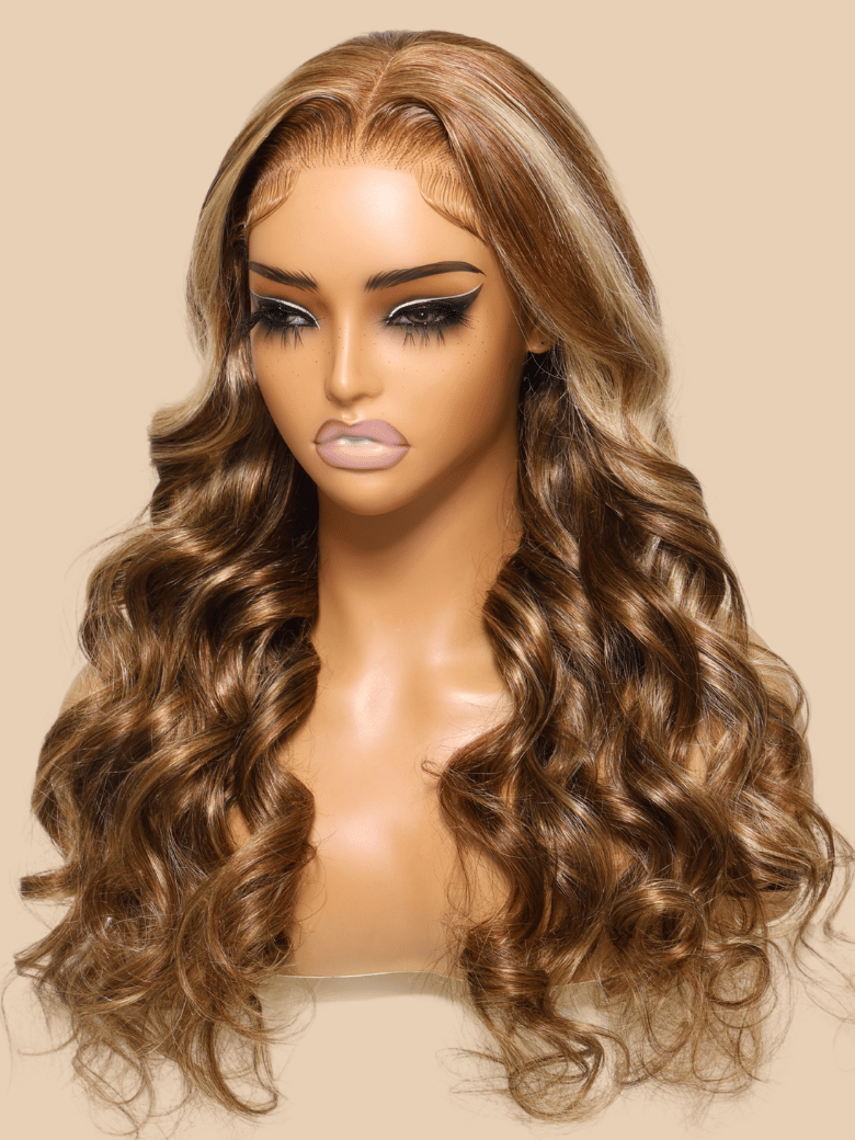 7x5 ByeBye Knots Wig Glueless Lace Honey Blonde 3D Body Wave Wig With Bleached Clean Knots
