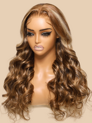 7x5 ByeBye Knots Wig Glueless Lace Honey Blonde 3D Body Wave Wig With Bleached Clean Knots