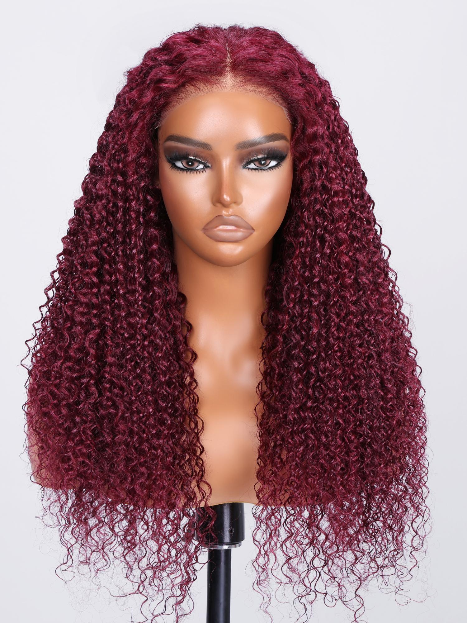 Put On And Go 6x4.5 Pre-Cut Lace Burgundy Jerry Curly Air Wig