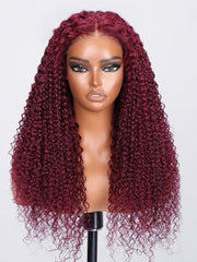 Put On And Go 6x4.5 Pre-Cut Lace Burgundy Jerry Curly Air Wig