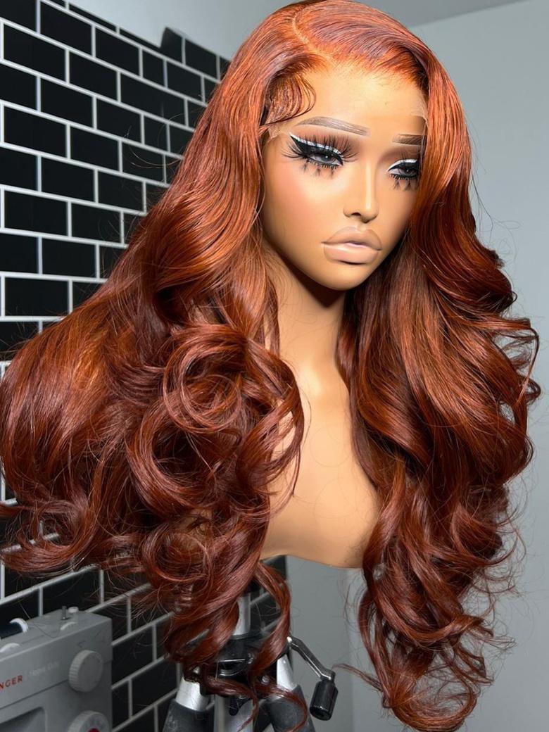 [Down To $89] 13x4 Lace Frontal Body Wave Wig Ginger Brown 150% Density Pre plucked Hairline