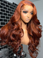 [Down To $89] 13x4 Lace Frontal Body Wave Wig Ginger Brown 150% Density Pre plucked Hairline