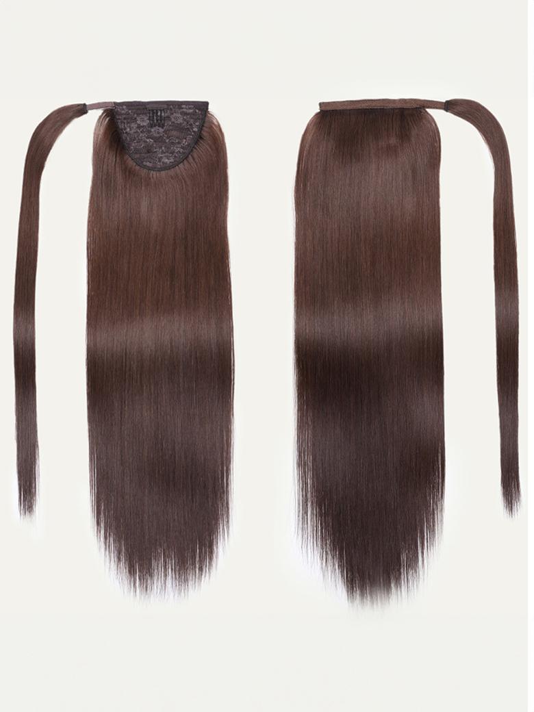 Dark Brown Clip In Ponytail Straight Human Hair Extension