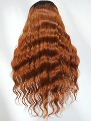 13x4 Pre-Everything? Lace Frontal Ginger Brown with Dark Roots Soft Loose Deep Wave Drawstring Wig