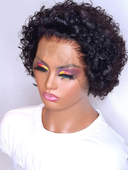 13x1 Sheer Natural Curly Pixie Cut Wig