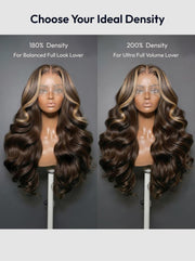 360 HD Lace Pre-plucked Luxury Raw Virgin Hair Chocolate Brown Balayage Body Wave Wig with Money Piece Highlights