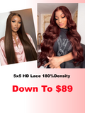 Petaluxe [24"=$119] 5x5 HD Reddish Brown body wave & 4x4 Pre-Cut Lace Chocolate Brown Yaki Straight Glueless With Drawstring Wig