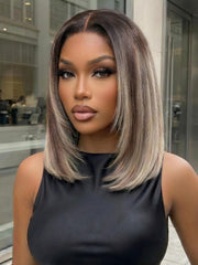 7x5 Bye Bye Slip? Lace Ash Blonde Highlights with Dark Root Straight Layered Bob Glueless Wig
