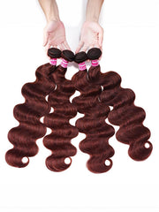 Dark Auburn Body Wave Remy Human Hair 4 Bundles With Closure Deal