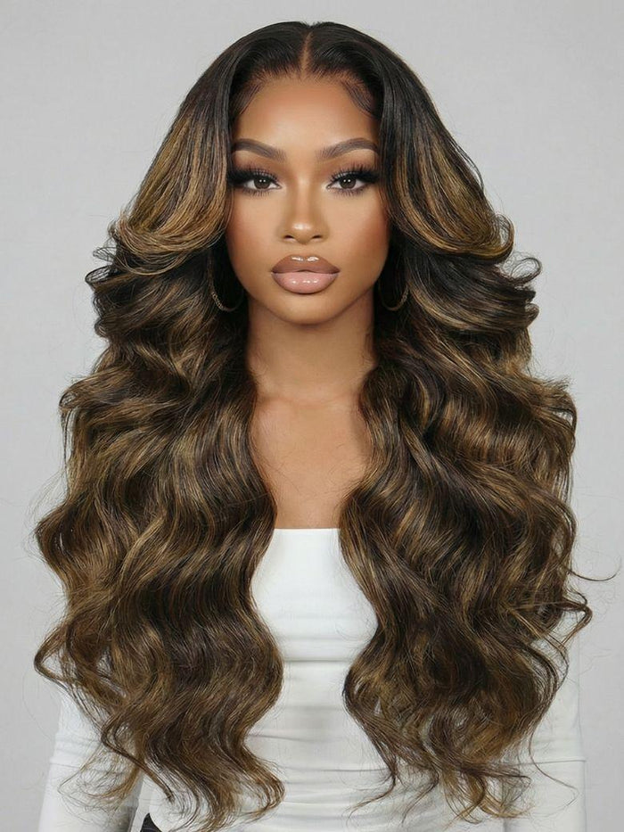 Petaluxe #FB30 Brown Balayage Highlight 100% Human Hair 3Pcs Body Wave Human Hair Bundles