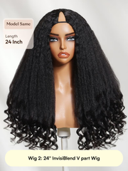 [From 22"] All V Part Wigs From $79: Body Wave | Black Kinky Straight with Spiral Curly Ends | Black to Reddish Brown Ombre Water Curly