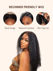 EasiContour V Part Kinky Curly Wig Glueless Protective Style Human Hair Wig 150% Density