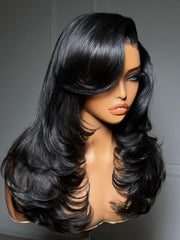 Bye-Bye Slip? Wig Feathered Layer Left Side Part 200% Density Wig with Secure Silicone Strips and Drawstring