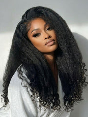 [18"=$99] EasiContour? V Part Glueless Yaki Straight Wig With Invisi Drawstring 100% Human Hair 180% Density