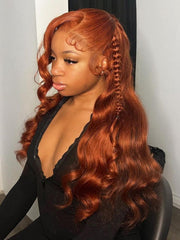 [Down To $89] 13x4 Lace Frontal Body Wave Wig Ginger Brown 150% Density Pre plucked Hairline