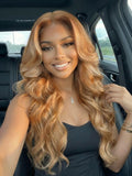 Petaluxe 13x4 Bye Bye Slip? Lace Frontal Honey Blonde with Beige Highlights Loose Wave Wig with Face Framing Layers