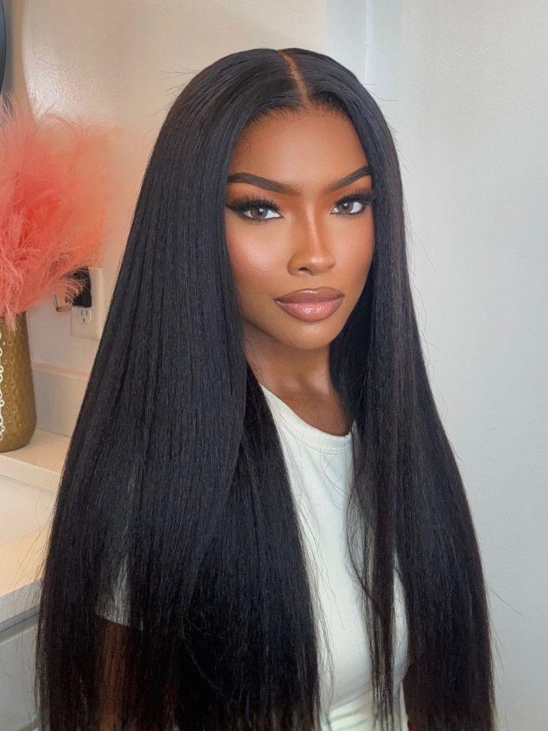 13x4 HD Real Scalp? Wig Invisible Lace Frontal Black Kinky Straight Wig With Invisi Drawstring