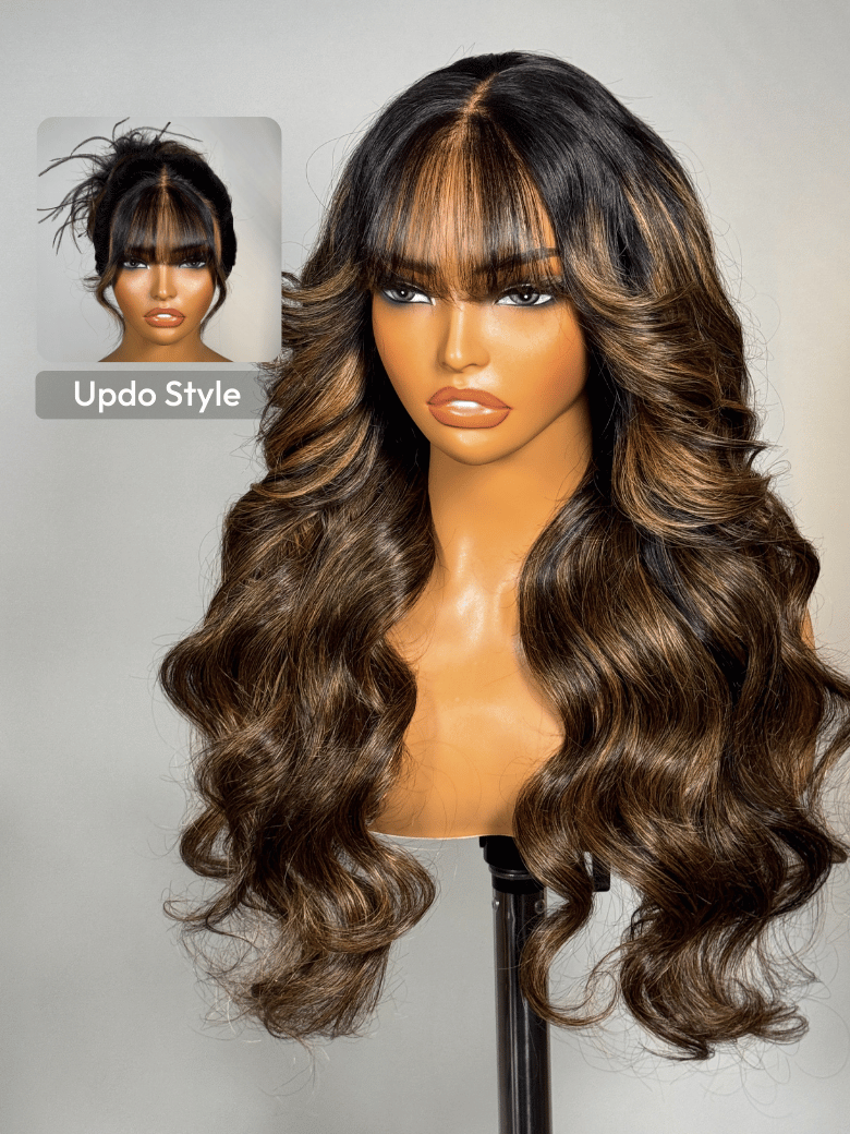 7x5 Bye Bye Knots? Glueless Lace Balayage Highlight Very Bouncy Body Wave Wig No Burden