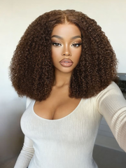 [20" -22" same price ] Chocolate Brown 13x4 Lace Curly Hair& Maxreal Half Wig 2x4 Lace Part Black Kinky Curly Wig