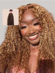 Curly Hair With Blonde Highlight Human Hair Weft One Bundle