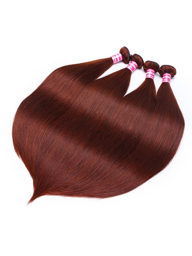 Dark Auburn Straight Remy Human Hair 4 Bundles With Closure Deal